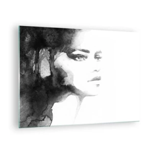 Impression sur verre - Image sur verre - Portrait de femme à l'aquarelle en noir et blanc - 70x50cm - Fait de mystère et de brouillard - Décoration murale moderne pour le salon et la chambre ARTTOR