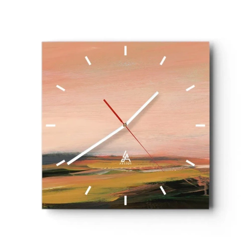 Horloge murale - Pendule murale - Un paysage aux tons roses et dorés - 30x30cm - Dans les tons de roses - Décoration murale moderne pour le salon et la chambre ARTTOR