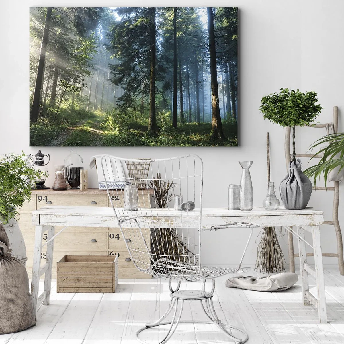 Impression sur toile - Image sur toile - Un chemin forestier illuminé par les rayons du soleil du matin - 120x80cm - Rayonnant le matin - Décoration murale moderne pour le salon et la chambre ARTTOR