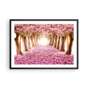 Affiche dans un cadre noir - Poster - Une avenue d'arbres fleuris aux tons roses - 70x50cm - La route du paradis - Décoration murale moderne pour le salon et la chambre ARTTOR