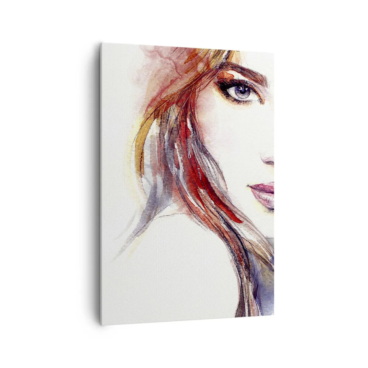 Impression sur toile - Image sur toile - Une aquarelle subtile du visage d'une femme au regard expressif. - 70x100cm - Vademecum - suivez-moi - Décoration murale moderne pour le salon et la chambre ARTTOR