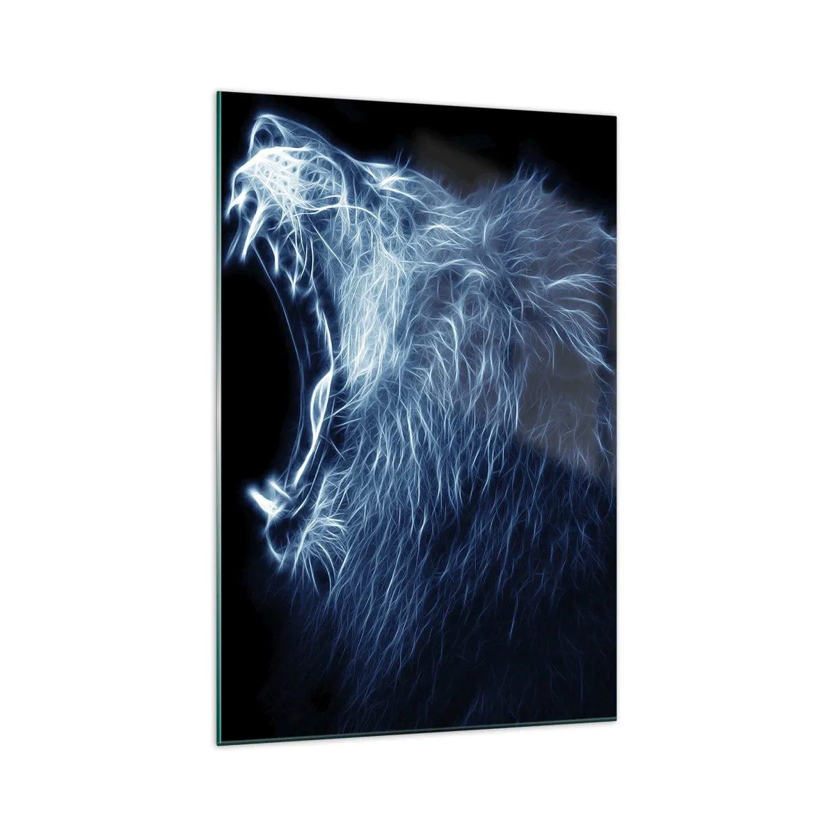 Impression sur verre - Image sur verre - Un visage saisissant de lion dans un style néon - 70x100cm - La colère ardente du roi - Décoration murale moderne pour le salon et la chambre ARTTOR