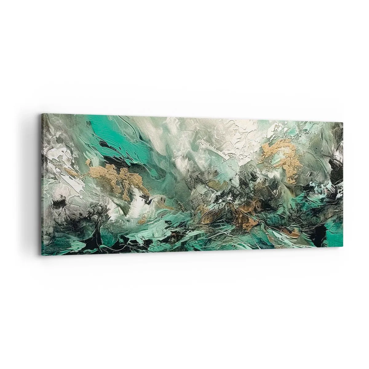 Impression sur toile - Image sur toile - Ressac émeraude et noir - 100x40 cm