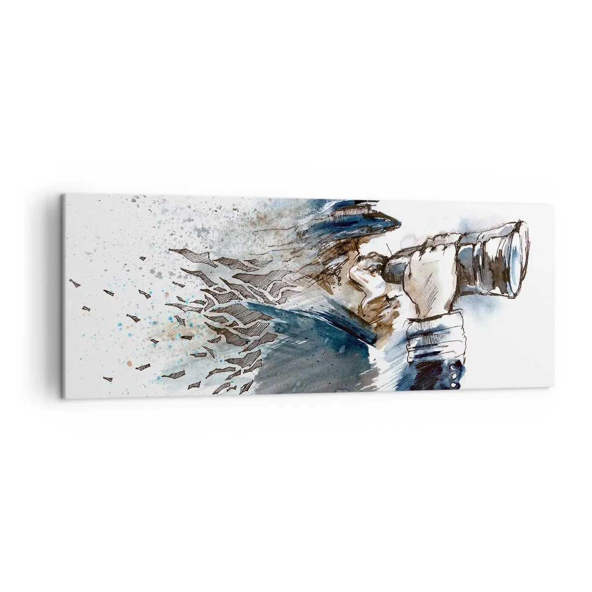 Impression sur toile - Image sur toile - Un capitaine avec des jumelles dans une scène d'aquarelle dynamique - 140x50cm - Dix sur l'échelle de Beaufort ! - Décoration murale moderne pour le salon et la chambre ARTTOR