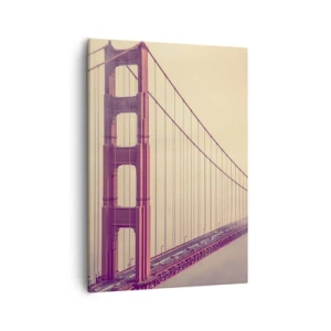 Impression sur toile - Image sur toile - Un pont dans le brouillard aux tons pastel, symbole d'élégance et de paix - 50x70cm - Entre ciel et terre - Décoration murale moderne pour le salon et la chambre ARTTOR