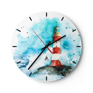 Horloge murale - Pendule murale - Un phare contre un ciel aquarelle - 30x30cm - Unité des éléments - Décoration murale moderne pour le salon, la cuisine et la chambre ARTTOR