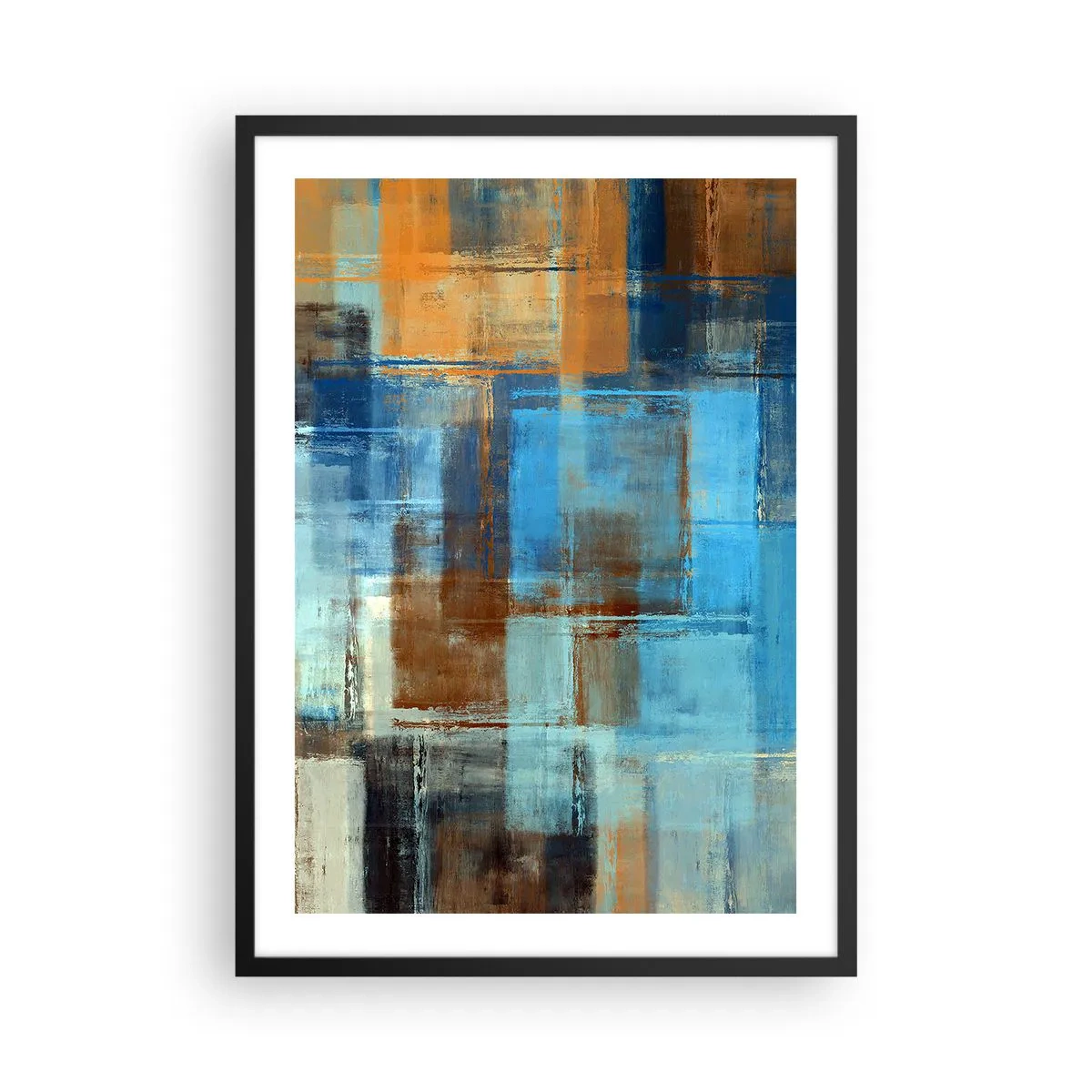 Affiche dans un cadre noir - Poster - Motifs géométriques abstraits dans des tons de bleu - 50x70cm - A travers le voile bleu - Décoration murale moderne pour le salon et la chambre ARTTOR