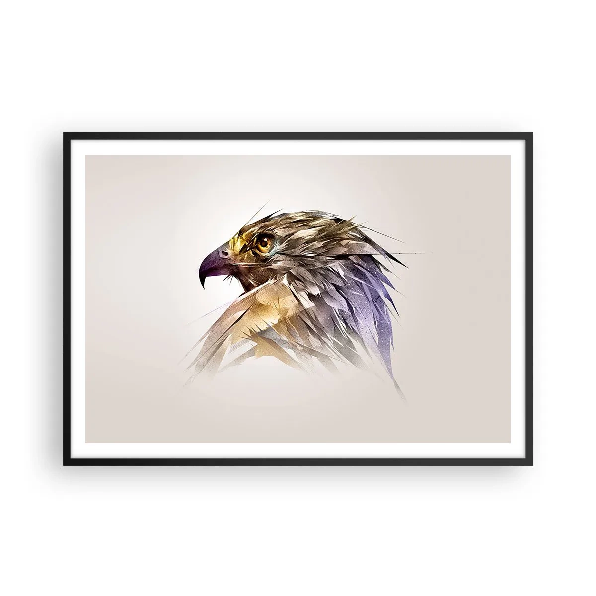 Affiche dans un cadre noir - Poster - Portrait artistique d'un aigle aux tons pastel - 100x70cm - Portrait d'un guerrier - Décoration murale moderne pour le salon et la chambre ARTTOR