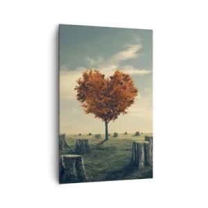 Impression sur toile - Image sur toile - Un arbre en forme de cœur dans un champ de souches, symbole d'espoir - 80x120cm - Il y a toujours de l'espoir - Décoration murale moderne pour le salon et la chambre ARTTOR