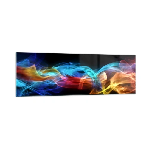 Impression sur verre - Image sur verre - Fumée colorée sur fond noir - 160x50cm - Danse arc-en-ciel du brouillard - Décoration murale moderne pour le salon et la chambre ARTTOR