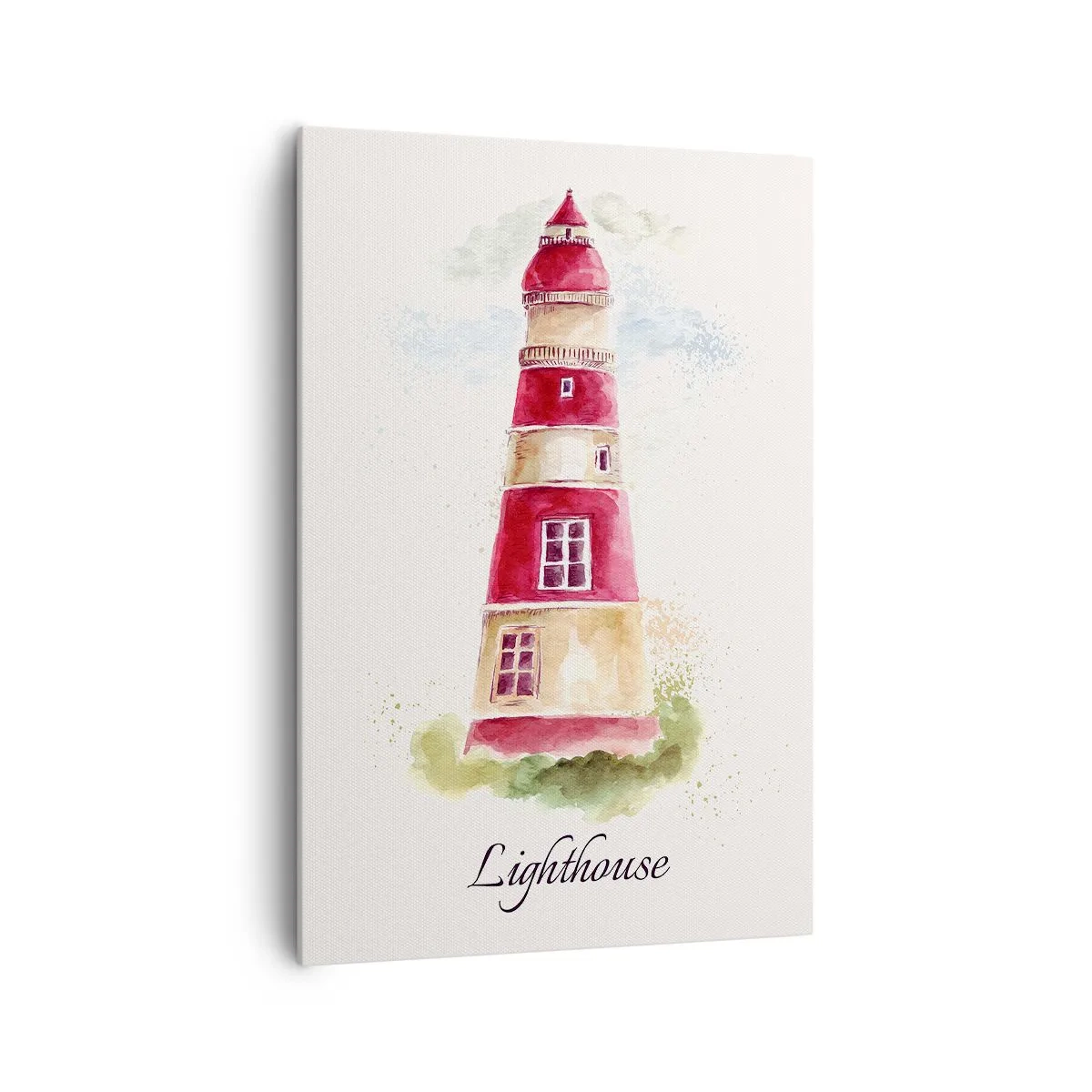 Impression sur toile - Image sur toile - Une aquarelle représentant un phare sur fond clair avec une inscription - 70x100cm - Il y a toujours beau temps autour - Décoration murale moderne pour le salon et la chambre ARTTOR