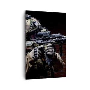Impression sur toile - Image sur toile - Un soldat en équipement complet avec un fusil - 80x120cm - Meurtrier efficace - Décoration murale moderne pour le salon et la chambre ARTTOR
