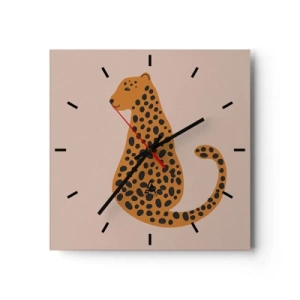 Horloge murale - Pendule murale - Un dessin minimaliste d'une panthère sur fond beige - 30x30cm - La panthère est un motif à la mode - Décoration murale moderne pour le salon et la chambre ARTTOR