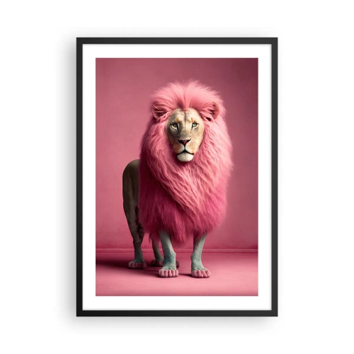 Affiche dans un cadre noir - Poster - Un lion avec une crinière rose sur fond rose - 50x70cm - Et tu n'as plus peur - Décoration murale moderne pour le salon et la chambre ARTTOR