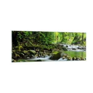 Impression sur verre - Image sur verre - Un ruisseau dans une forêt tropicale luxuriante - 140x50cm - Nager dans un océan de verdure - Décoration murale moderne pour le salon et la chambre ARTTOR