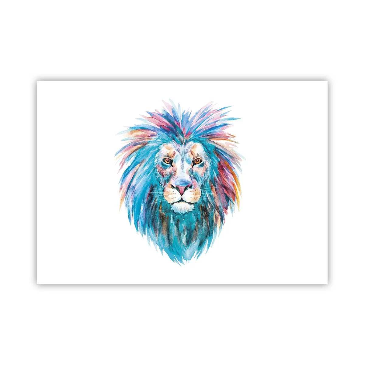 Affiche - Poster - Portrait à l'aquarelle d'un lion aux couleurs vives - 100x70cm - Aura électrique - Décoration murale moderne pour le salon et la chambre ARTTOR