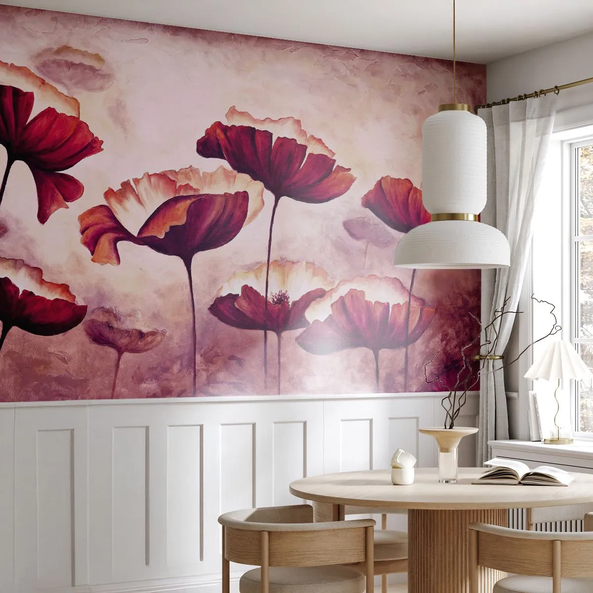 Papier Peint Photo Premium Sand - Coquelicots rouges dans un style artistique et pictural - 100x70cm - Pétale rouge et blanc - Décoration murale moderne pour le salon et la chambre ARTTOR