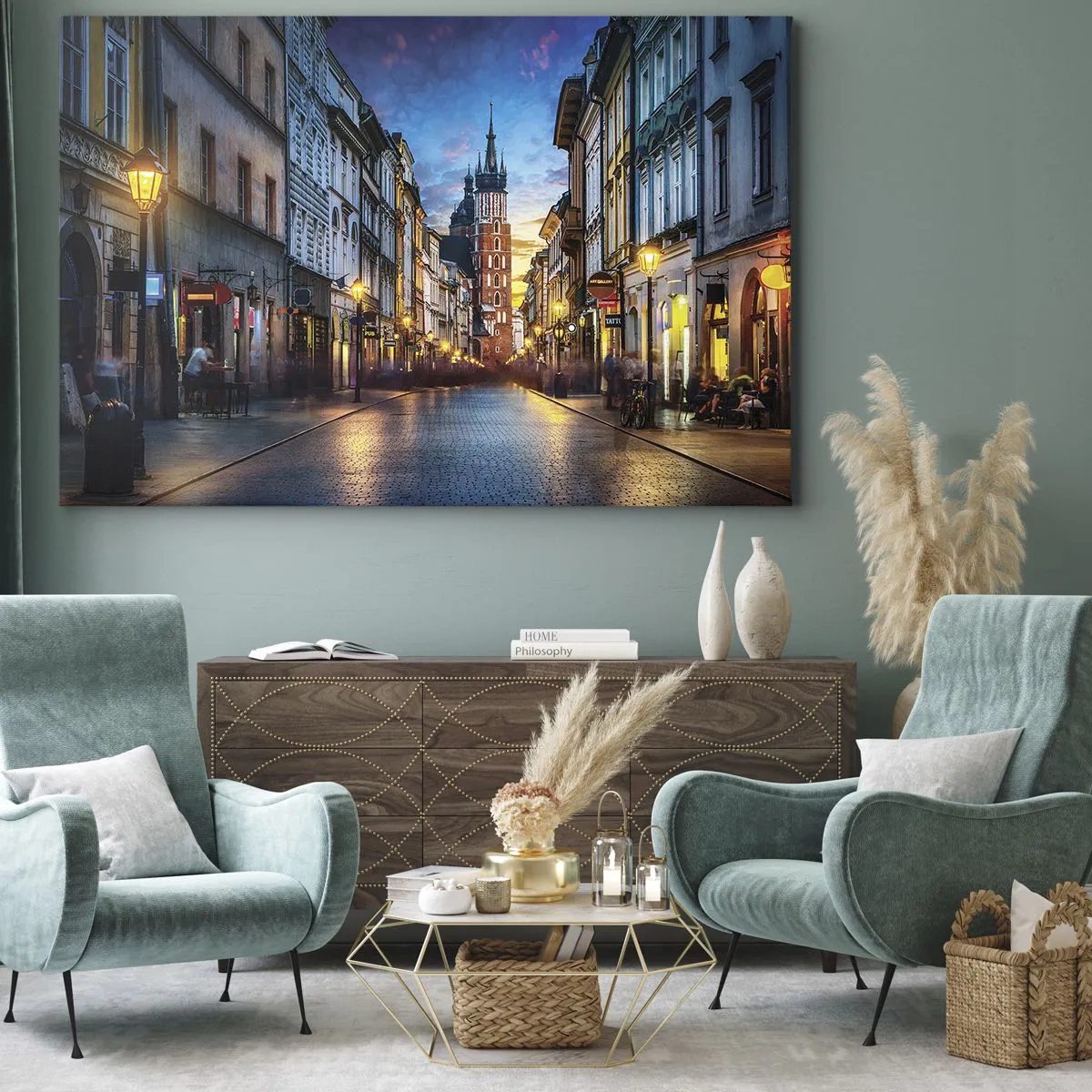 Impression sur toile - Image sur toile - Rue du soir avec vue sur la cathédrale de Cracovie - 120x80cm - La magie de Cracovie - Décoration murale moderne pour le salon et la chambre ARTTOR