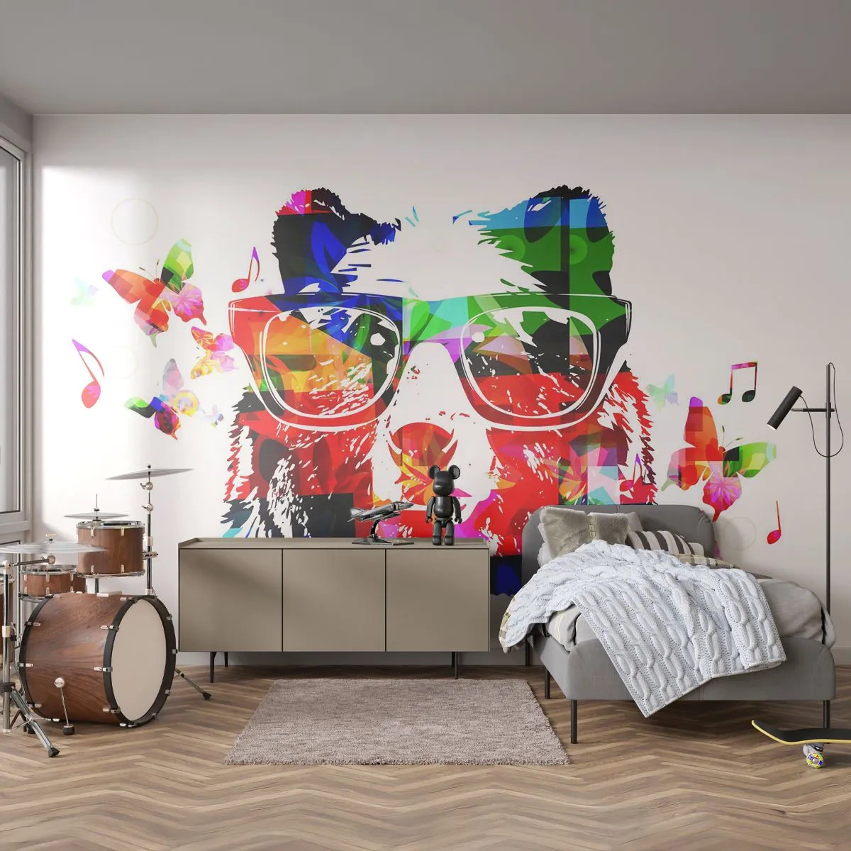Papier peint sur mesure Premium Sand - Ca plait au chien! - Abstraction, Ours, Lunettes