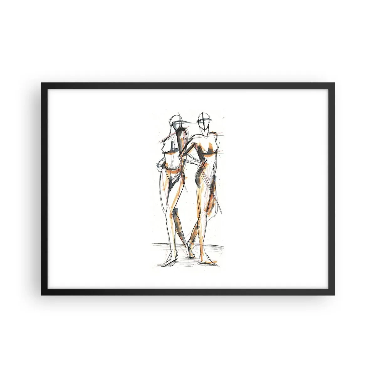Affiche dans un cadre noir - Poster - Croquis artistique de deux silhouettes sur fond blanc - 70x50cm - Étude de la grâce - Décoration murale moderne pour le salon et la chambre ARTTOR
