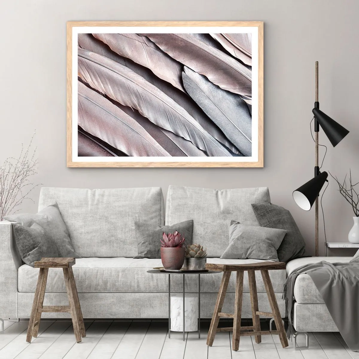 Affiche dans un chêne clair - Poster - En argent rose - 100x70 cm