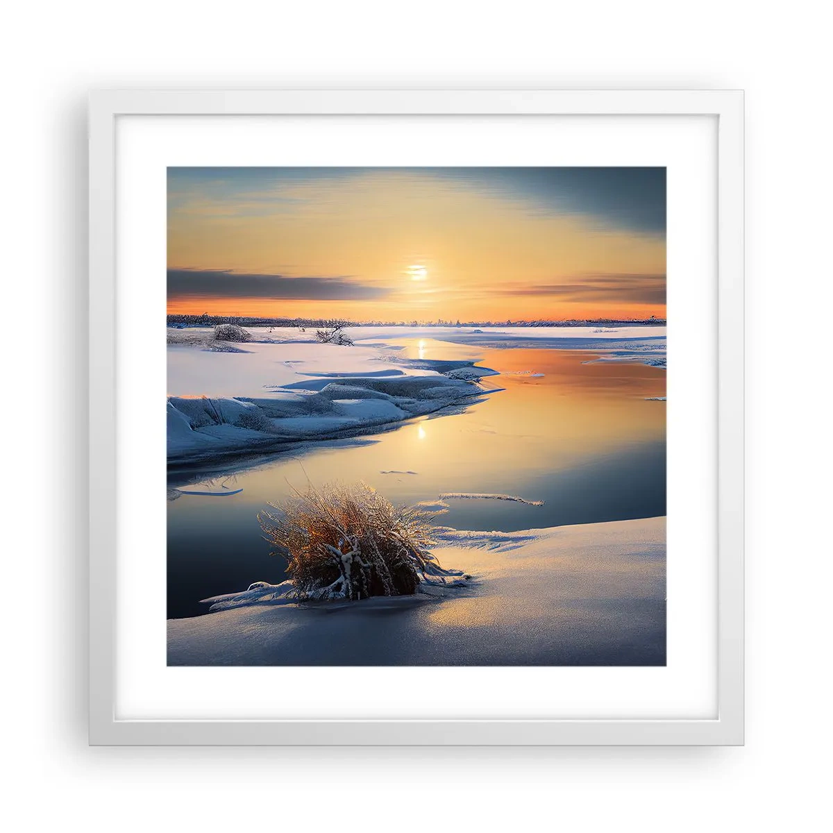 Affiche dans un cadre blanc - Poster - Coucher de soleil d'hiver - 40x40 cm