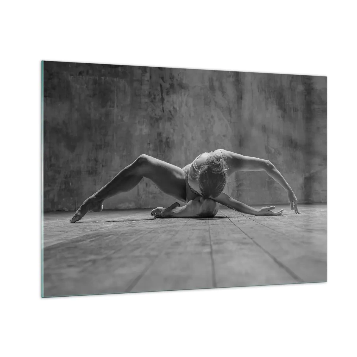 Impression sur verre - Image sur verre - Danseuse en pose sur le sol - 100x70cm - Symétrie trouvée - Décoration murale moderne pour le salon et la chambre ARTTOR
