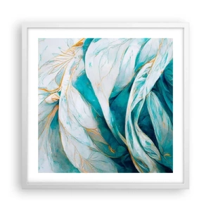 Affiche dans un cadre blanc - Poster - Abstraction bleue avec un motif doré - 50x50 cm