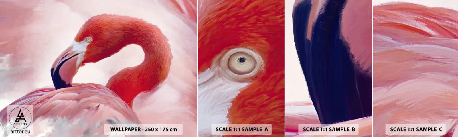 Échantillon De Papier Peint Standard Eco - Beauté des oiseaux - Flamant, Oiseau, Nature - 100x30 cm
