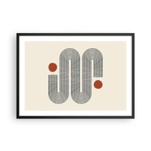 Affiche dans un cadre noir - Poster - Motif géométrique avec des lignes et des cercles orange - 70x50cm - Du début à la fin - Décoration murale moderne pour le salon et la chambre ARTTOR
