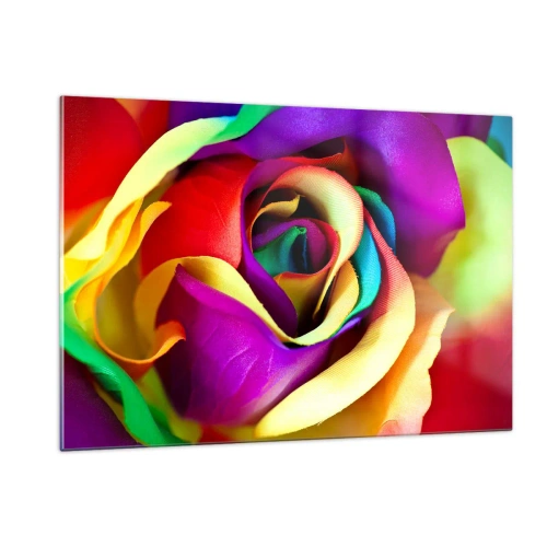 Impression sur verre - Image sur verre - Une rose colorée aux couleurs de l'arc-en-ciel - 120x80cm - Ce n'est pas possible - Décoration murale moderne pour le salon et la chambre ARTTOR