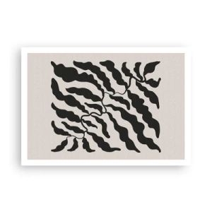 Affiche - Poster - Brindilles avec des feuilles noires sur fond clair - 100x70cm - La nature du carré - Décoration murale moderne pour le salon et la chambre ARTTOR