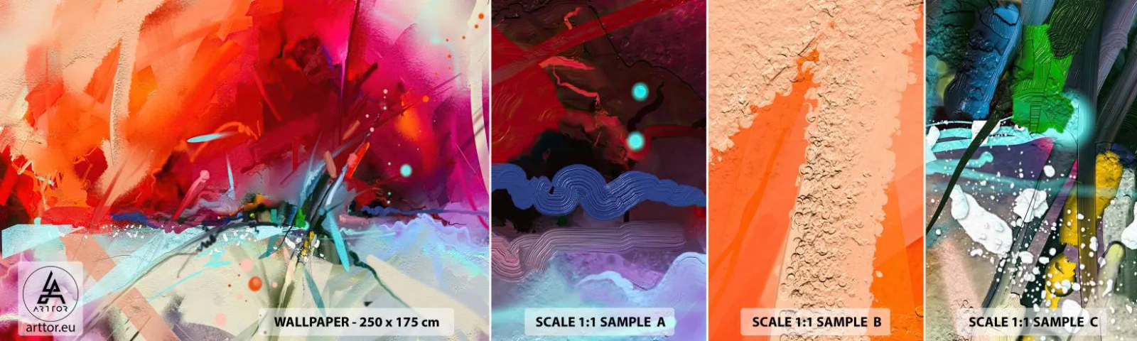 Échantillon De Papier Peint Standard Eco - Une explosion de lumières et de couleurs - Abstraction, Morceau, Acrylique - 100x30 cm