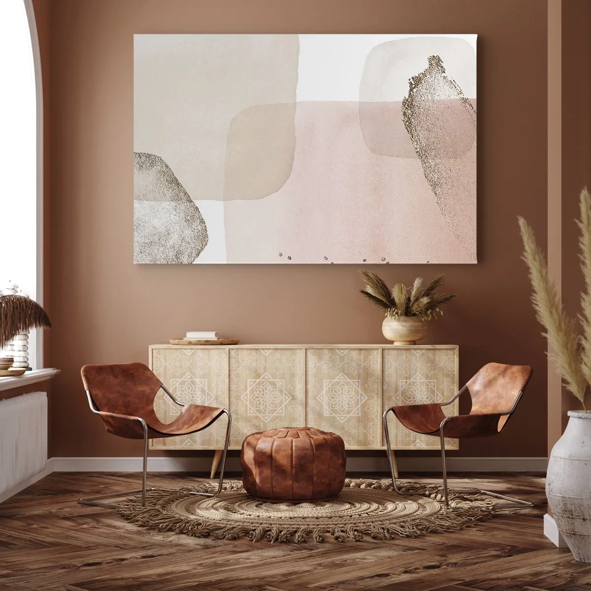 Impression sur toile - Image sur toile - Taches pastel avec éléments dorés - 70x50cm - Regard à travers la couleur - Décoration murale moderne pour le salon et la chambre ARTTOR