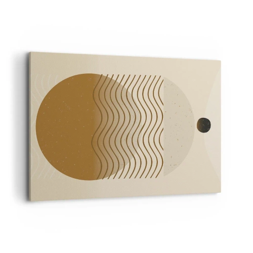 Impression sur toile - Image sur toile - Abstraction géométrique avec des cercles et des lignes ondulées aux couleurs chaudes. - 100x70cm - Sur l'origine des figures géométriques - Décoration murale moderne pour le salon et la chambre ARTTOR