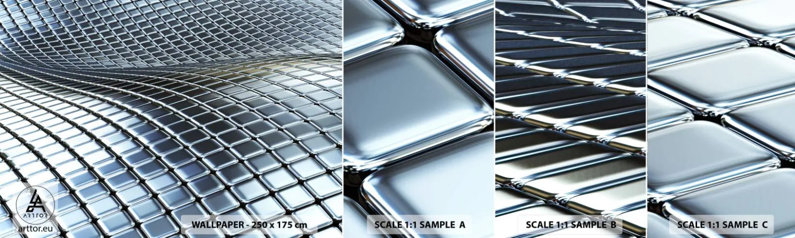 Échantillon De Papier Peint Standard Eco - Vague argent métallique - Abstraction, Graphique, Morceau - 100x30 cm