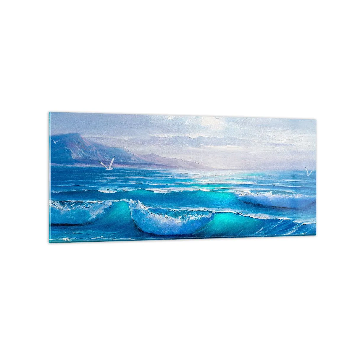 Impression sur verre - Image sur verre - Un paysage marin pittoresque avec des vagues et un ciel bleu - 120x50cm - Il apporte un soulagement - Décoration murale moderne pour le salon et la chambre ARTTOR