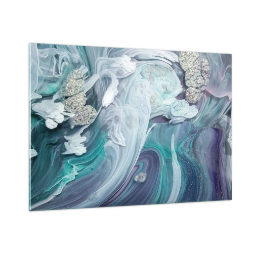 Impression sur verre - Image sur verre - Une composition abstraite dans des tons de bleu, violet et blanc. - 100x70cm - Courants bleus - Décoration murale moderne pour le salon et la chambre ARTTOR