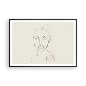 Affiche dans un cadre noir - Poster - Croquis minimaliste du visage d'une femme - 100x70cm - Esquisse de la sensualité - Décoration murale moderne pour le salon et la chambre ARTTOR