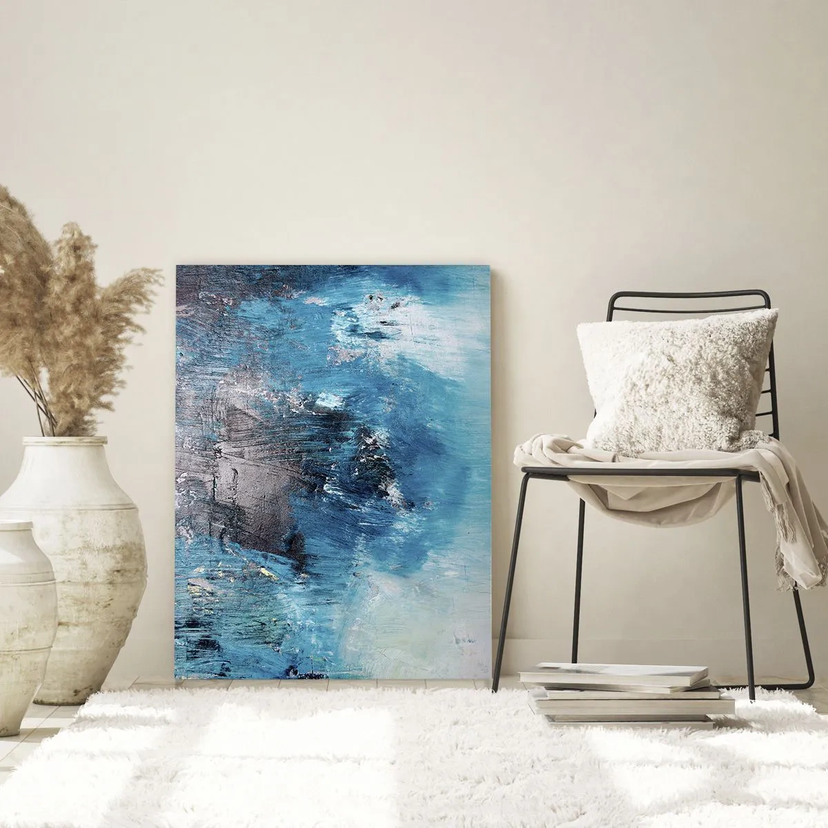Impression sur verre - Image sur verre - Coups de pinceau abstraits dans des tons de bleu - 70x100cm - Rhapsodie en bleu - Décoration murale moderne pour le salon et la chambre ARTTOR