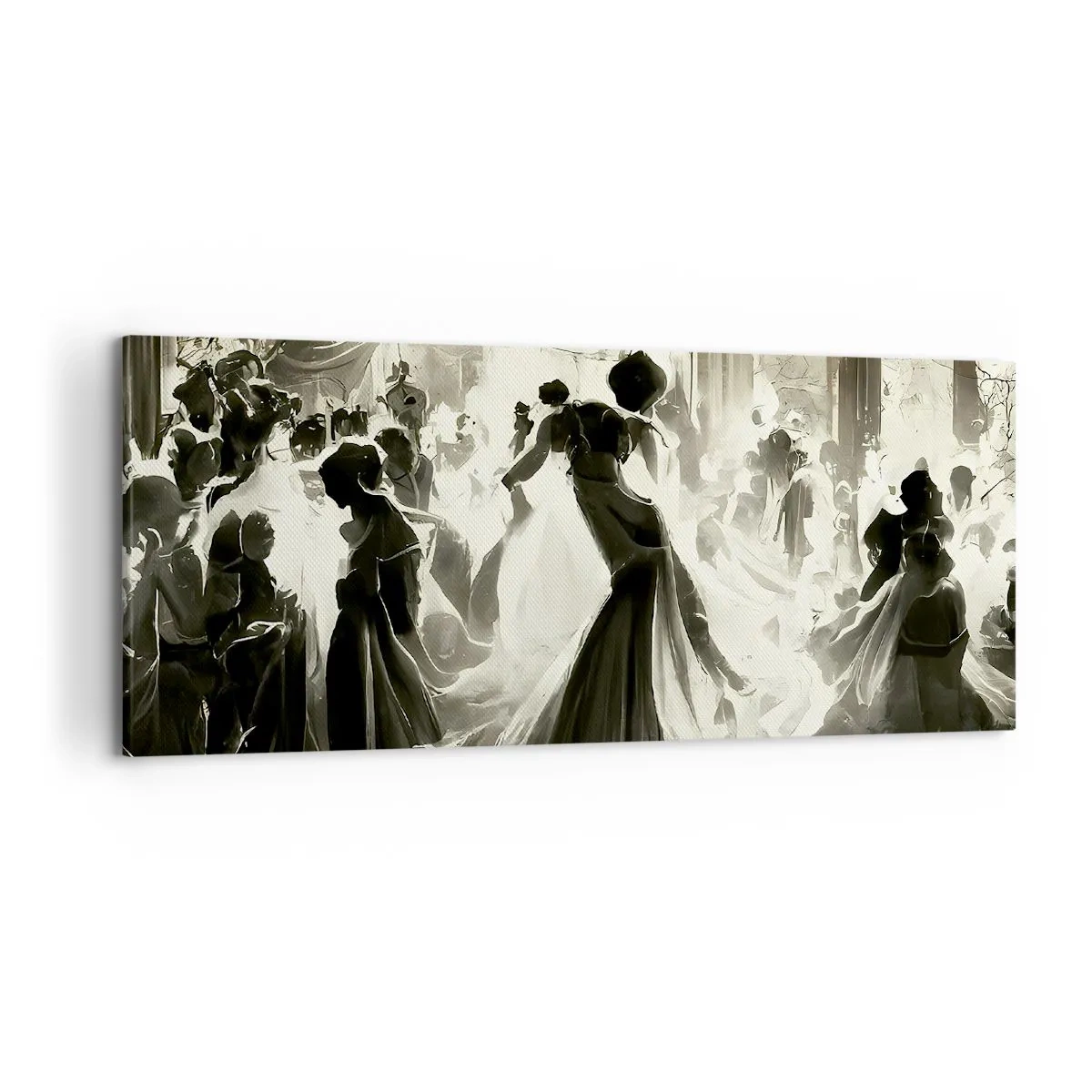 Impression sur toile - Image sur toile - Boule de style rétro en noir et blanc - 120x50cm - La grande mascarade - Décoration murale moderne pour le salon et la chambre ARTTOR