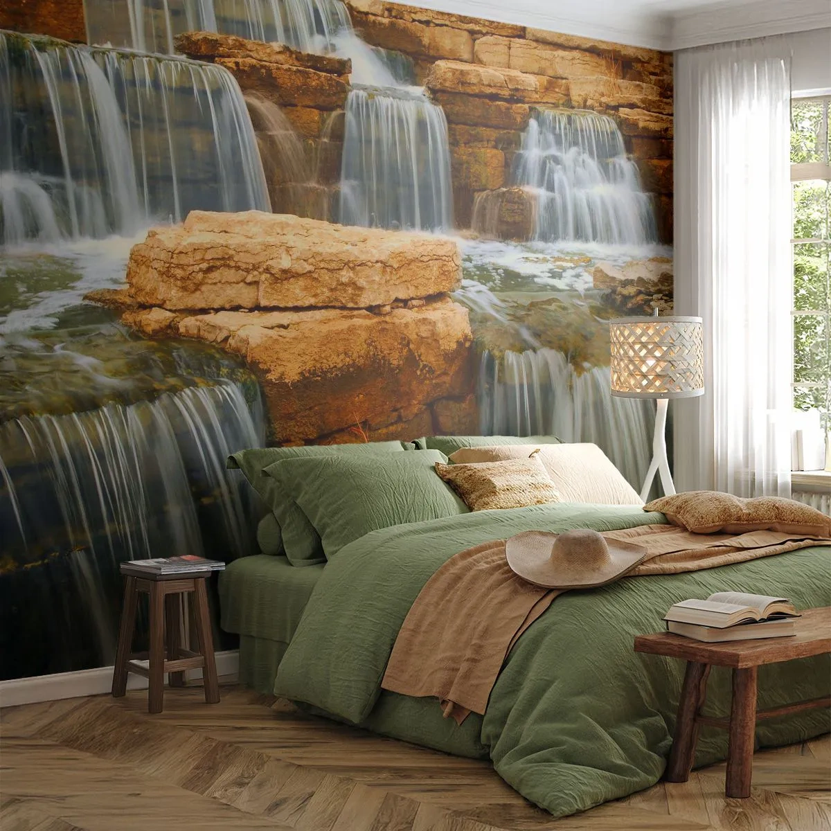 Papier peint sur mesure Premium Sand - Escalier vers le ciel - Cascade, Nature, Paysage