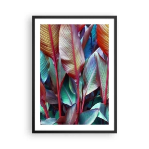 Affiche dans un cadre noir - Poster - Feuilles colorées d'une plante tropicale aux couleurs saturées - 50x70cm - Un fourré coloré - Décoration murale moderne pour le salon et la chambre ARTTOR