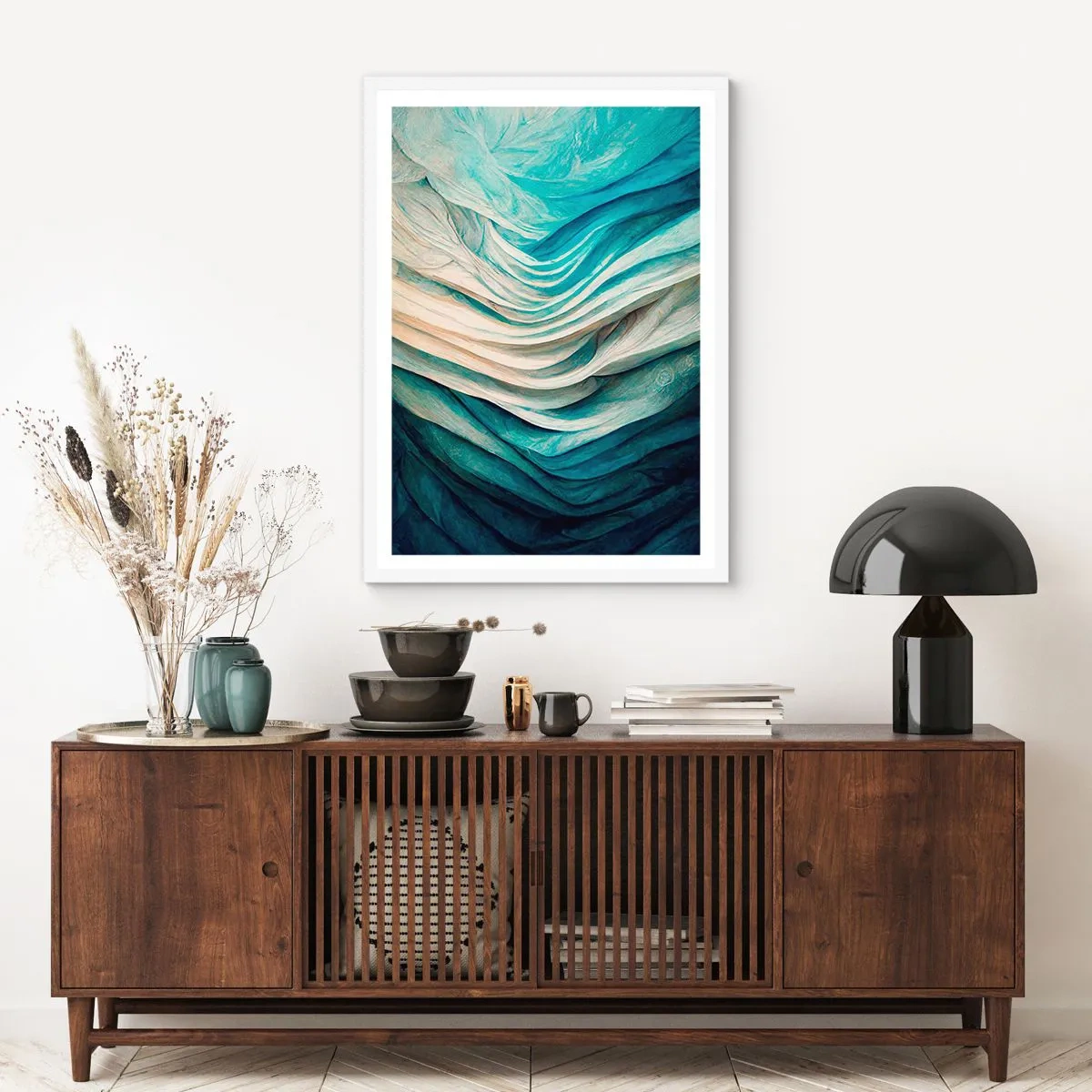 Affiche dans un cadre blanc - Poster - Insatiabilité bleue - 50x70 cm