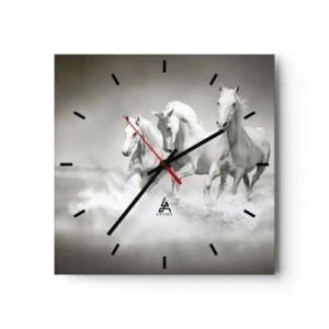 Horloge murale - Pendule murale - Trois chevaux blancs galopant dans l'eau - 30x30cm - La folie blanche - Décoration murale moderne pour le salon et la chambre ARTTOR