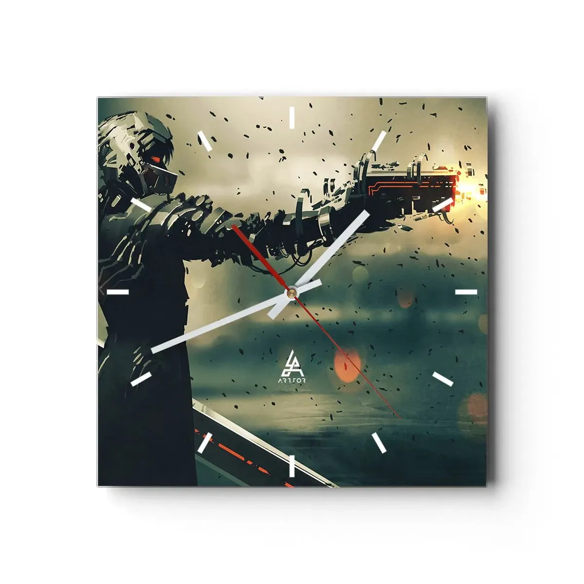 Horloge murale - Pendule murale - Guerrier cybernétique avec des armes futuristes - 30x30cm - L'arme fatale - Votre propre Terminator - Décoration murale moderne pour le salon et la chambre ARTTOR