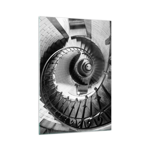 Impression sur verre - Image sur verre - Photographie en noir et blanc d'un escalier en colimaçon avec une perspective de haut en bas - 70x100cm - De plus en plus haut - Décoration murale moderne pour le salon et la chambre ARTTOR