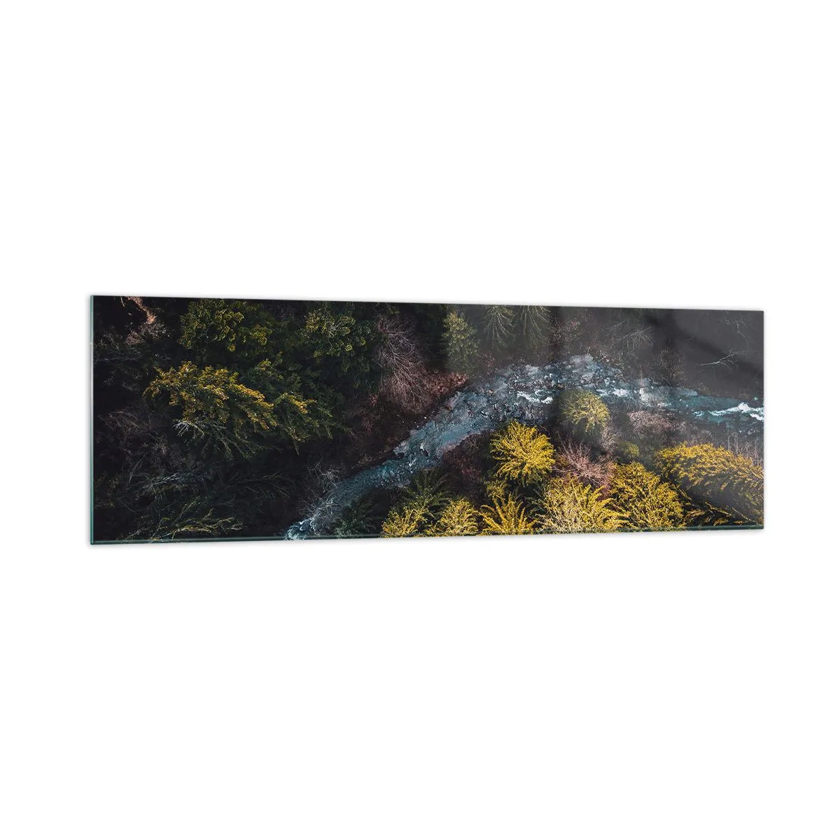Impression sur verre - Image sur verre - Vue d'en haut d'une forêt avec une rivière sinueuse - 160x50cm - De plus en plus vite - Décoration murale moderne pour le salon et la chambre ARTTOR
