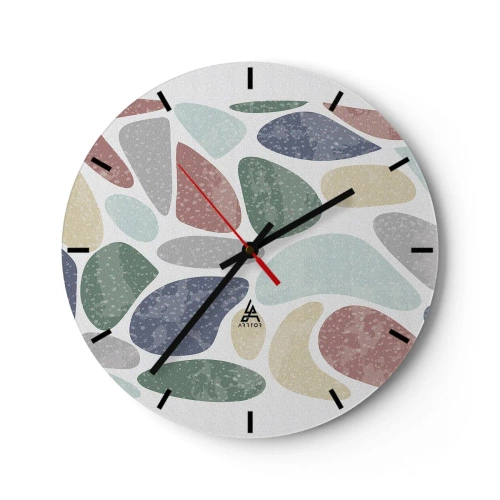 Horloge murale - Pendule murale - Formes organiques colorées sur fond clair - 30x30cm - Une mosaïque de couleurs poudrées - Décoration murale moderne pour le salon, la cuisine et la chambre ARTTOR