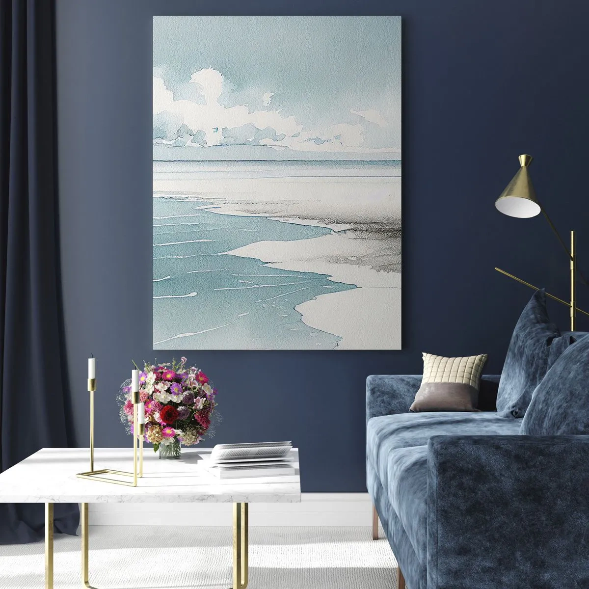 Impression sur verre - Image sur verre - Une mer calme et une plage aux tons clairs de bleu - 70x100cm - Marée douce - Décoration murale moderne pour le salon et la chambre ARTTOR